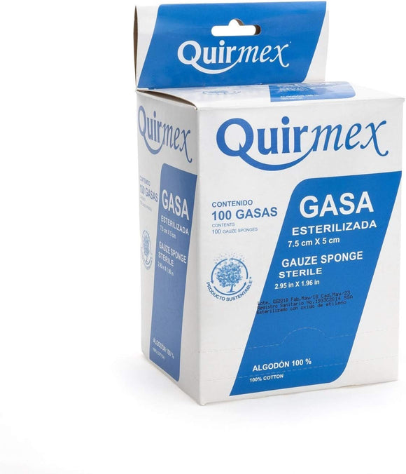 GASA ABSORBENTE ESTÉRIL QUIRMEX 7.5x5cm CJA C/100 PZAS