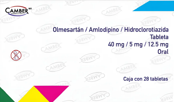 OLMESARTAN/AMLODIPINO/HIDROCLOROTIAZIDA TABS. 40 MG/5 MG/12.5 MG. C/28 LAB. CAMBER